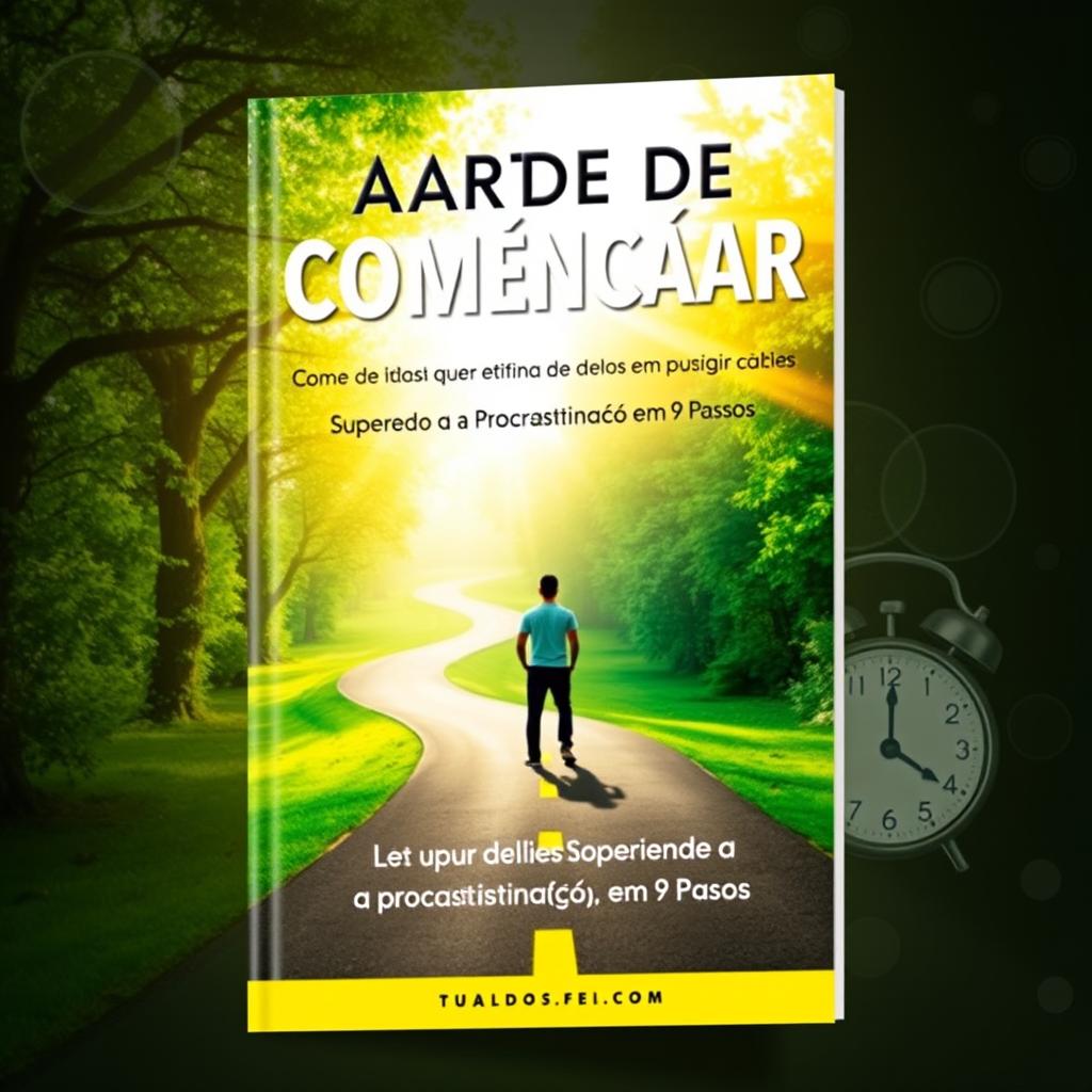 An inspiring e-book cover for 'A Arte de Começar: Superando a Procrastinação em 9 Passos'