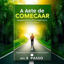 An inspiring e-book cover for 'A Arte de Começar: Superando a Procrastinação em 9 Passos'