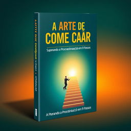 A visually engaging e-book cover design for 'A Arte de Começar: Superando a Procrastinação em 9 Passos'