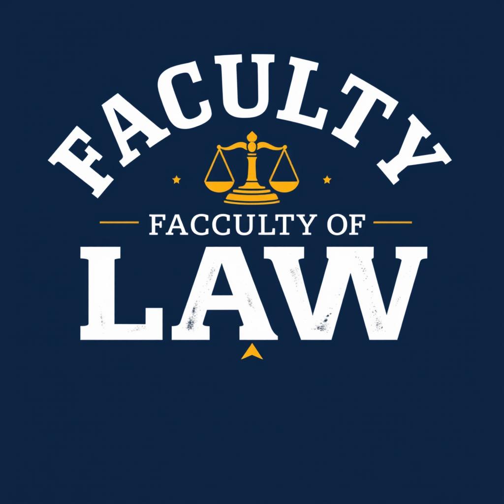 A stylish t-shirt design featuring the words 'FACULTY OF LAW' prominently displayed