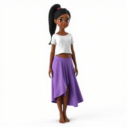 A 3D model of an Indian girl with dark skin, featuring long black hair styled in a ponytail