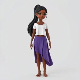 A 3D model of an Indian girl with dark skin, featuring long black hair styled in a ponytail