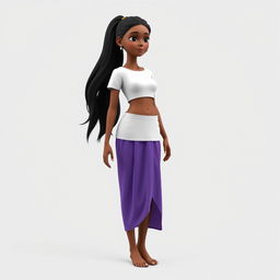 A 3D model of an Indian girl with dark skin, featuring long black hair styled in a ponytail