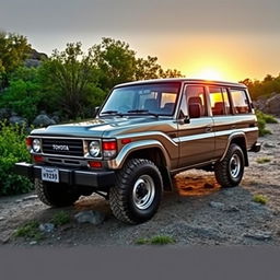 A classic Toyota Land Cruiser HDJ 80, known for its rugged build and off-road capabilities