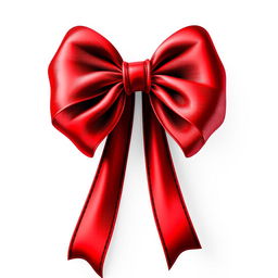 A detailed red bow with two long tails elegantly cascading to the sides