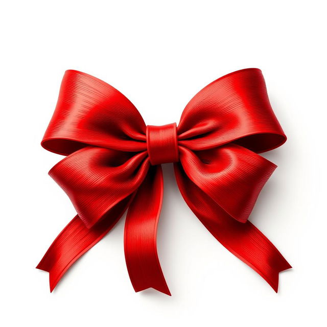 A detailed red bow with two long tails elegantly cascading to the sides