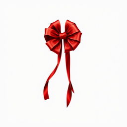 A detailed red bow with two long tails elegantly cascading to the sides