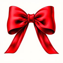 A detailed red bow with two long tails elegantly cascading to the sides