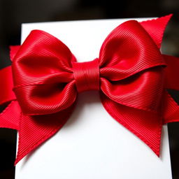 A detailed red bow with two stylish ends on the sides, showcasing intricate textures and vivid colors