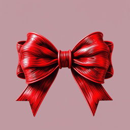 A detailed red bow with two stylish ends on the sides, showcasing intricate textures and vivid colors