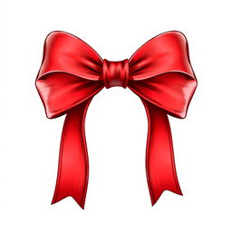 An illustration of a detailed red bow, featuring two stylish ends on the sides