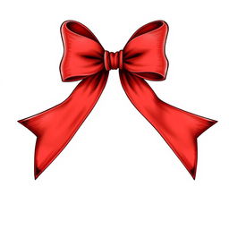 An illustration of a detailed red bow, featuring two stylish ends on the sides