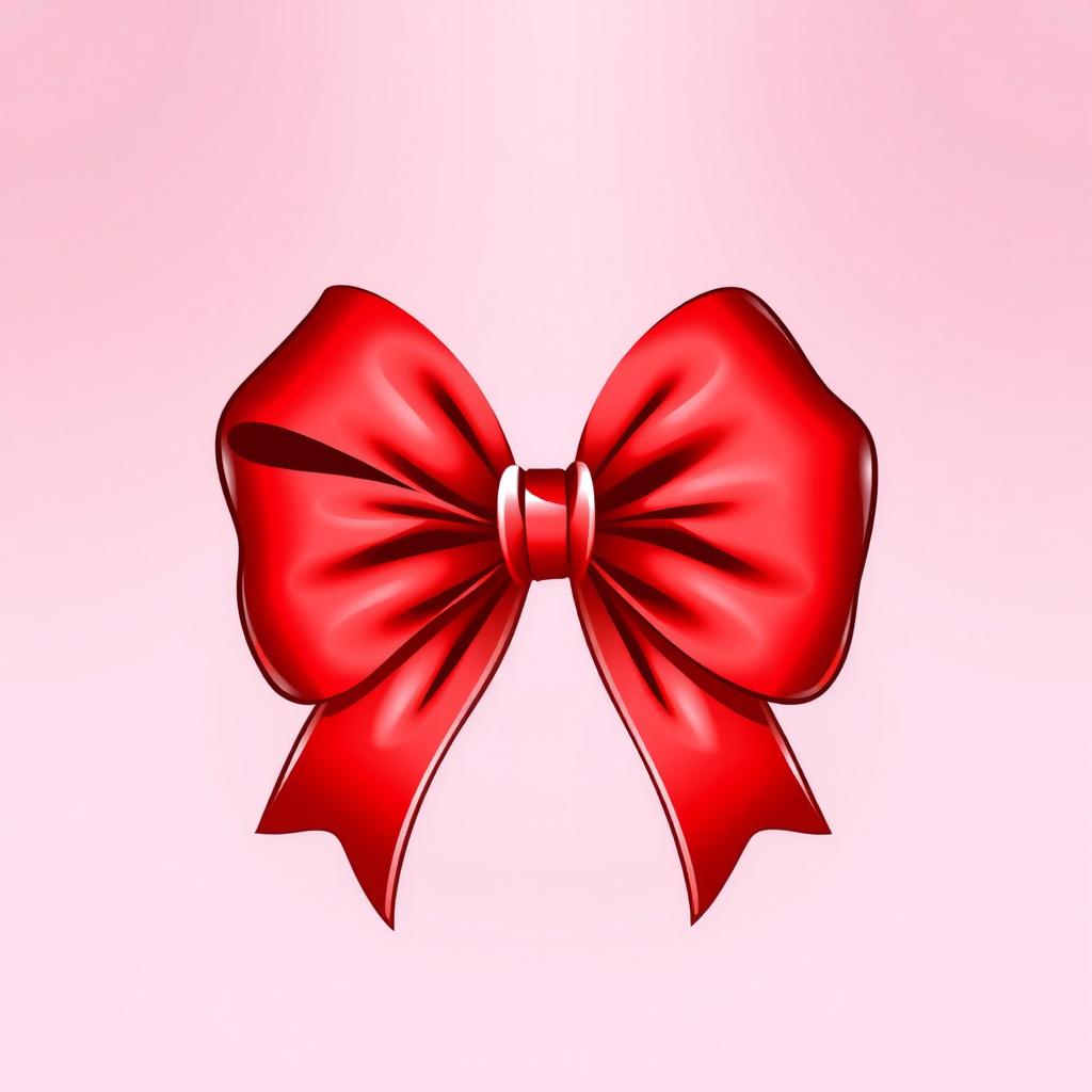 Illustration of a vibrant red bow with its ends curling outward, featuring a glossy finish that adds a dynamic shine