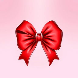 Illustration of a vibrant red bow with its ends curling outward, featuring a glossy finish that adds a dynamic shine