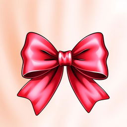 Illustration of a vibrant red bow with its ends curling outward, featuring a glossy finish that adds a dynamic shine