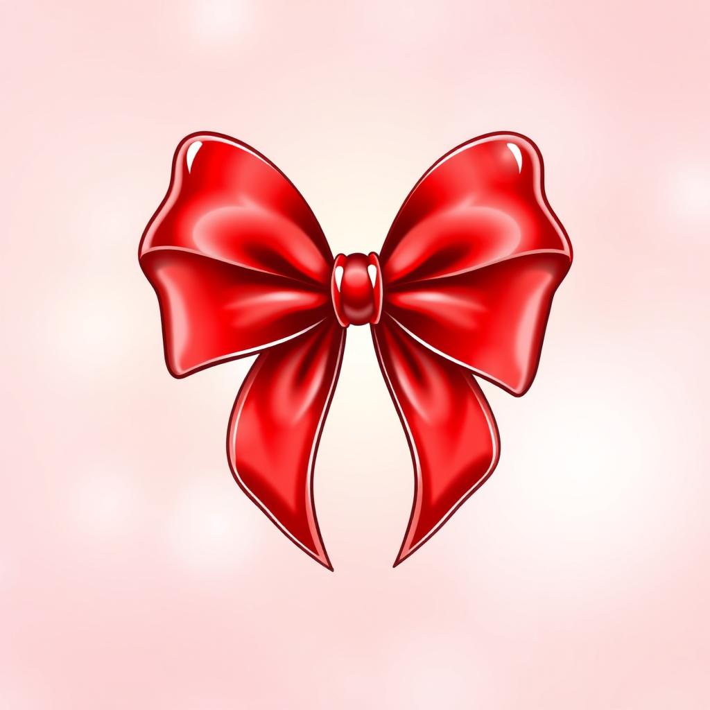 Illustration of a vibrant red bow with its ends curling outward, featuring a glossy finish that adds a dynamic shine