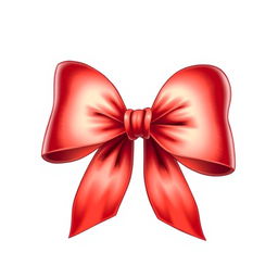 A detailed illustration of a red bow with its ends elegantly pointing outward