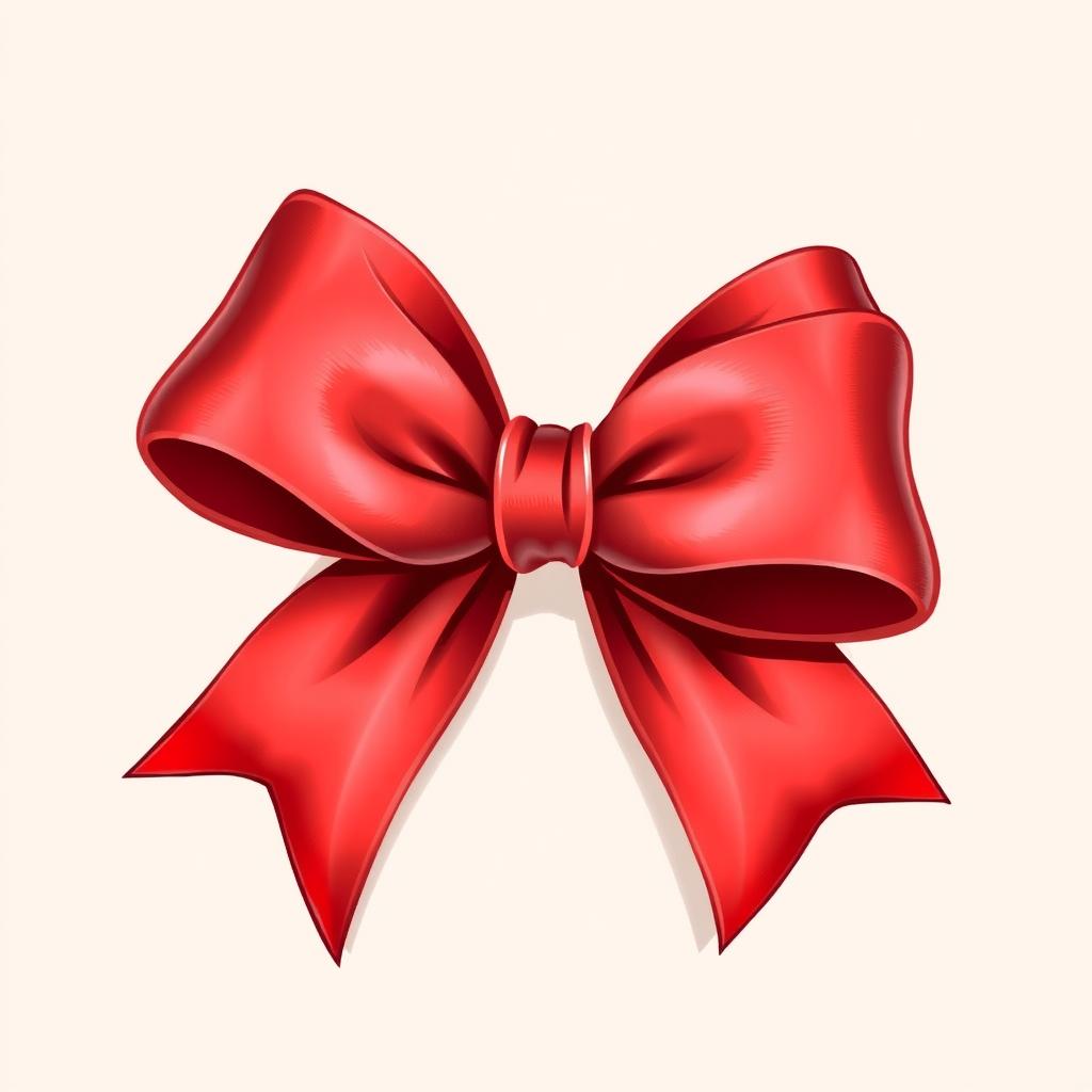 A detailed illustration of a red bow with its ends elegantly pointing outward