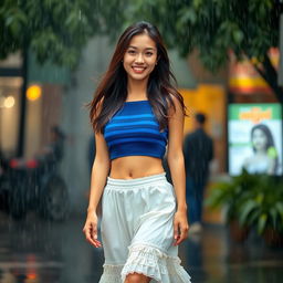 A 38-year-old Asian woman with a warm smile and long hair, looking straight ahead