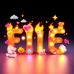 A stunning 3D animated rendering of the name "FIRE" in an adorable anime-inspired style