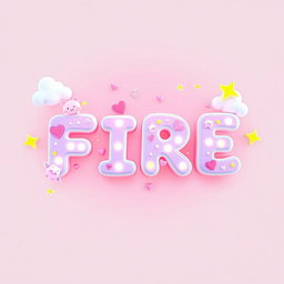 A stunning 3D animated rendering of the name "FIRE" in an adorable anime-inspired style