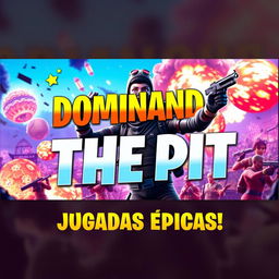 An eye-catching YouTube video thumbnail designed for a Fortnite theme titled 'Dominando The Pit: ¡Jugadas Épicas!'