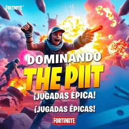 An eye-catching YouTube video thumbnail designed for a Fortnite theme titled 'Dominando The Pit: ¡Jugadas Épicas!'