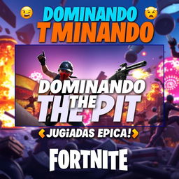 An eye-catching YouTube video thumbnail designed for a Fortnite theme titled 'Dominando The Pit: ¡Jugadas Épicas!'