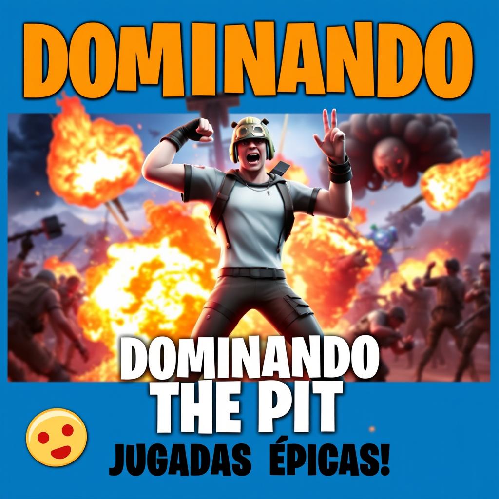 A visually striking YouTube video thumbnail for the Fortnite theme 'DOMINANDO The Pit: ¡Jugadas Épicas!'