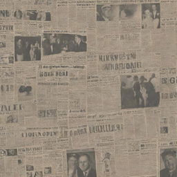 A detailed image that resembles vintage square-shaped newspaper front pages, filled with retro fonts, older-style photography, and articles that reflect the aesthetics of a historical era.