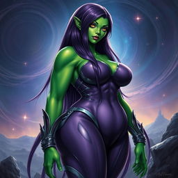 A realistic style portrait of a voluptuous alien woman, inspired by a female Strontian from Marvel Comics