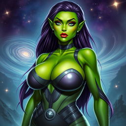 A realistic style portrait of a voluptuous alien woman, inspired by a female Strontian from Marvel Comics