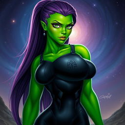 A realistic style portrait of a voluptuous alien woman, inspired by a female Strontian from Marvel Comics