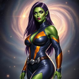 A realistic style portrait of a voluptuous alien woman, inspired by a female Strontian from Marvel Comics