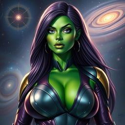 A realistic style portrait of a voluptuous alien woman, inspired by a female Strontian from Marvel Comics