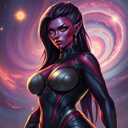 A realistic style portrait of a voluptuous alien woman, inspired by a female Strontian from Marvel Comics