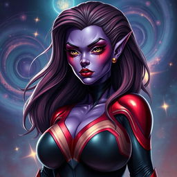 A realistic style portrait of a voluptuous alien woman, inspired by a female Strontian from Marvel Comics