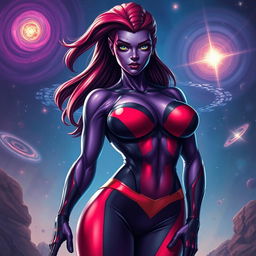 A realistic style portrait of a voluptuous alien woman, inspired by a female Strontian from Marvel Comics