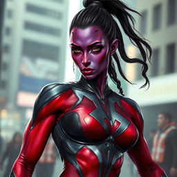 A realistic style portrait of an athletic alien woman inspired by the aesthetics of Lady Shiva