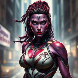 A realistic style portrait of an athletic alien woman inspired by the aesthetics of Lady Shiva