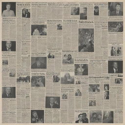 An image that resembles a collection of square-shaped newspaper front pages, featuring various headlines and captivating photographs capturing different storylines.