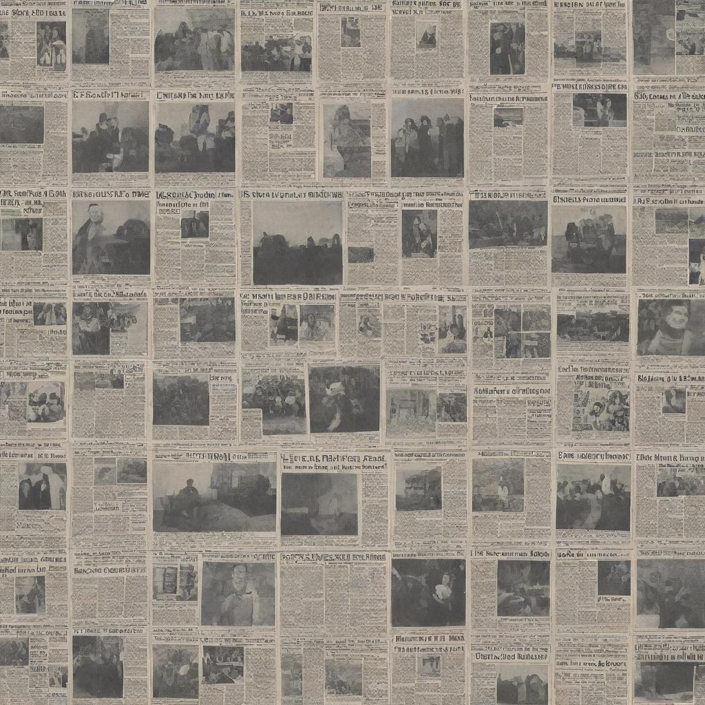 An image that resembles a collection of square-shaped newspaper front pages, featuring various headlines and captivating photographs capturing different storylines.