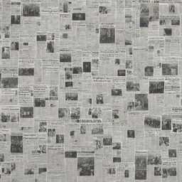 An image showcasing a montage of various newspaper front pages with different headlines, stories and photographs, encapsulating diverse themes and time periods.