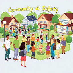 An engaging and optimistic illustration depicting the theme of community and safety