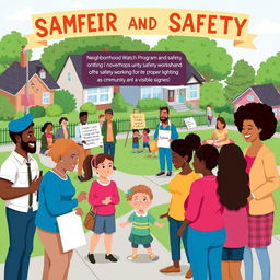 An engaging and optimistic illustration depicting the theme of community and safety