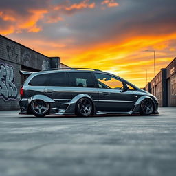 A stunningly tuned 2001 Opel Zafira in widebody configuration, coated in a sleek Nardo Grey paint job