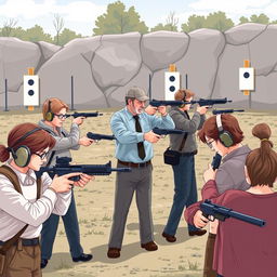 A professional and informative illustration showcasing a firearms training course