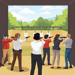 A professional and informative illustration showcasing a firearms training course