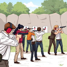 A professional and informative illustration showcasing a firearms training course