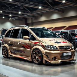 An impressive 2003 Opel Zafira featuring a custom widebody tuning, highlighting its aggressive styling with extended fenders and a lowered chassis